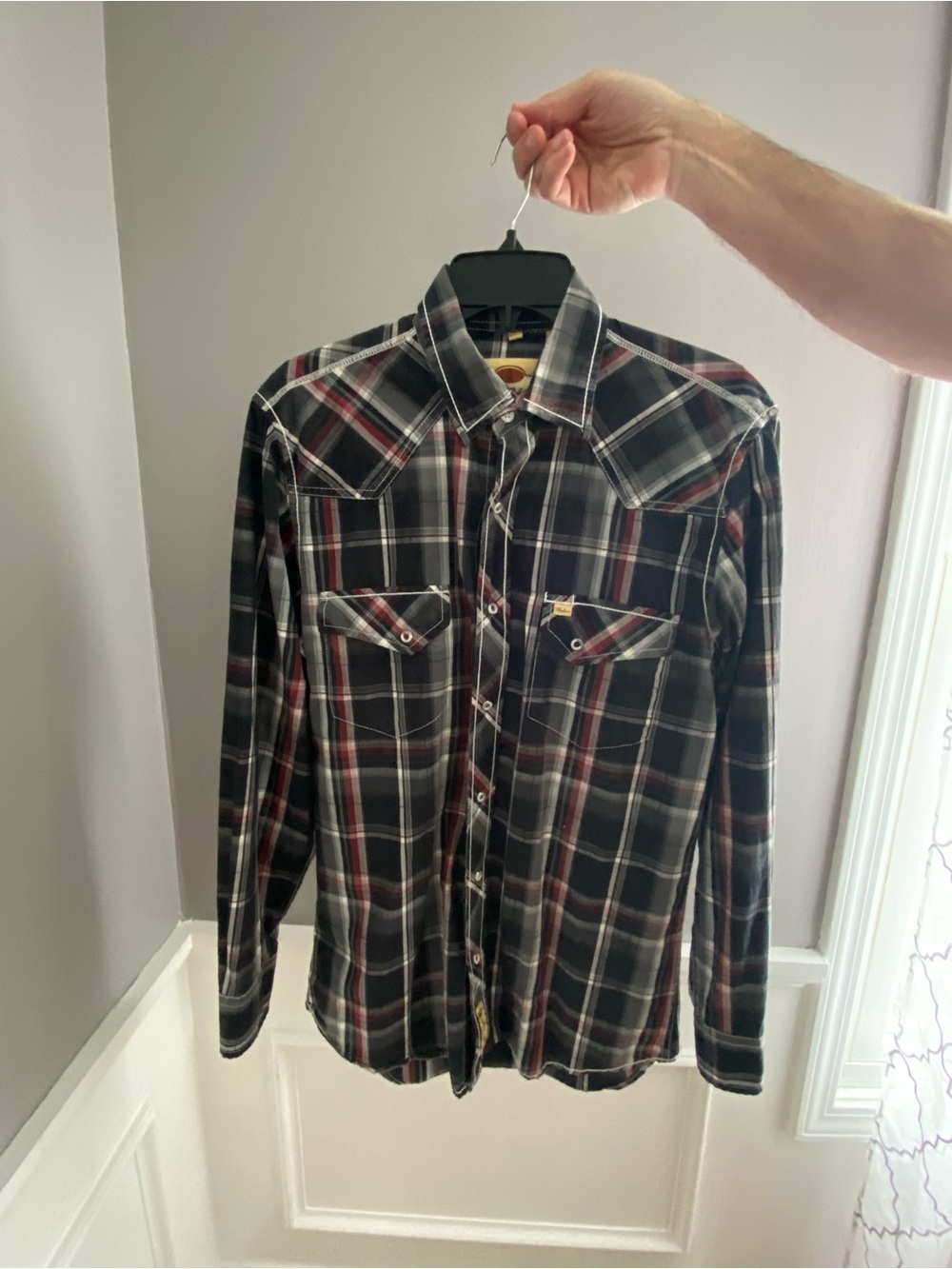 Larry Mahan Black & Red Plaid Western Shirt